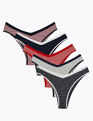 5 Pack Cotton Lycra&reg; Striped Miami Knickers