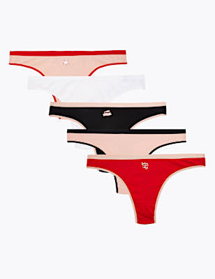 5 Pack Cotton Lycra Slogan Thongs