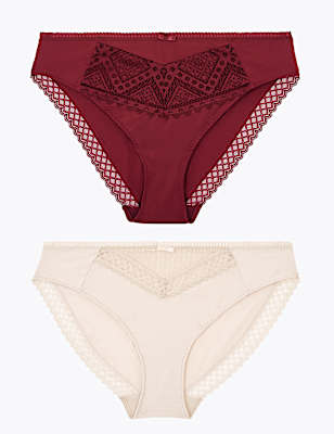 2 Pack Lace Trim High Leg Knickers