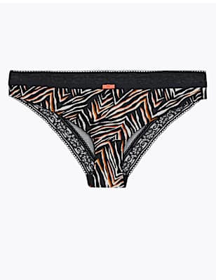 Zebra Print Lace Trim Brazilian Knickers