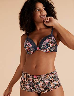 Lace Trim Wired Plunge Bra A-E