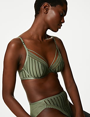 Mesh Striped Wired Plunge Bra A-E
