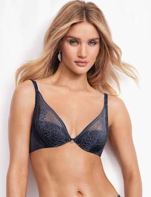 Mesh & Lace Padded Plunge Bra A-E