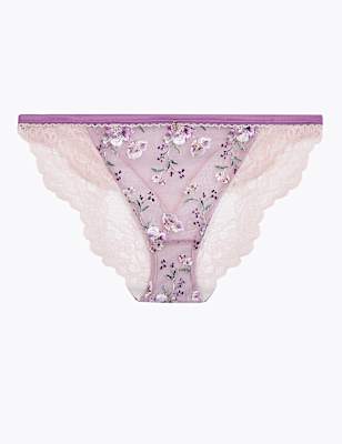 Floral Embroidered Tanga Brazilian Knickers