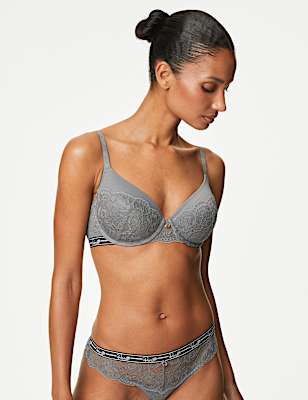 Ribbed & Lace Wired Full Cup Bra