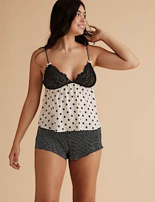 Satin Spot Print Cami & French Knickers