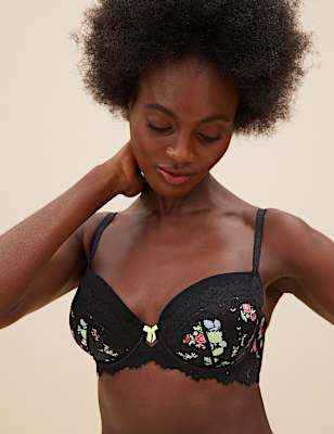 Emilia Satin Floral Wired Balcony Bra A-E