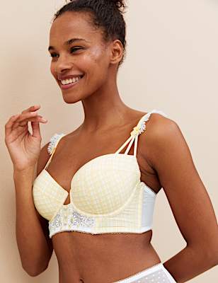 Delphy Gingham Wired Longline Balcony Bra A-E