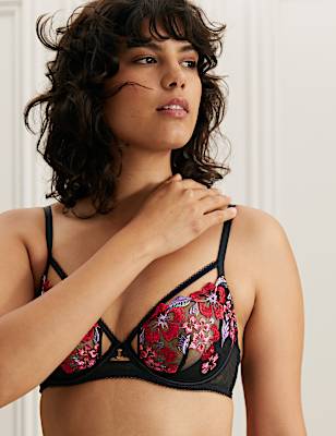 Isabella Embroidered Wired Plunge Bra A-E