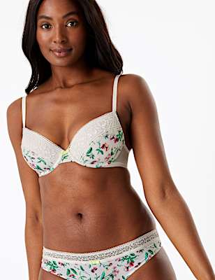 Floral Lace Smoothing Padded Plunge Bra A-E