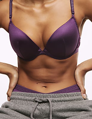 Ella Lace Trim Wired Push Up Plunge Bra (A-E)