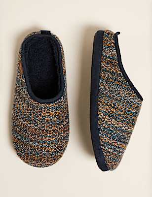 Fur Lined Knitted Mule Slippers