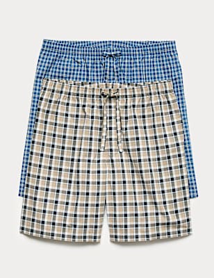 2 Pack Pure Cotton Checked Pyjama Shorts