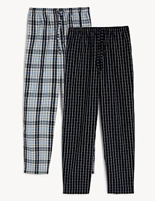 2pk Pure Cotton Checked Pyjama Bottoms