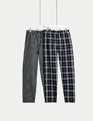 2pk Pure Cotton Checked Pyjama Bottoms