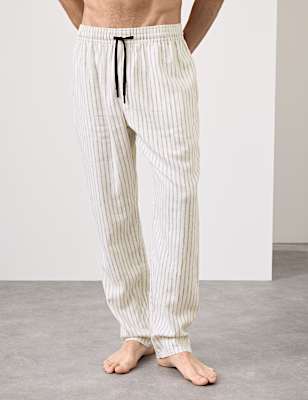 Linen Rich Striped Pyjama Bottoms