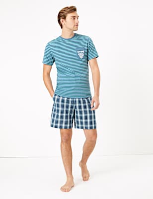 Pure Cotton Striped Checked Pyjama Set