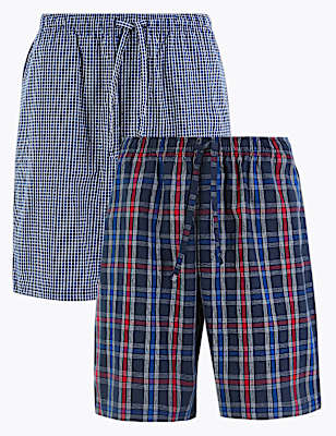 2 Pack Pure Cotton Checked Pyjama Shorts