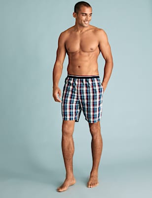 2 Pack Pure Cotton Checked Pyjama Shorts