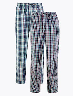 2 Pack Pure Cotton Checked Pyjama Bottoms
