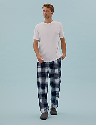 Brushed Cotton Checked Loungewear Bottoms
