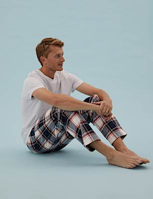 Brushed Cotton Checked Loungewear Bottoms