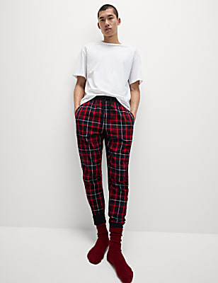 Brushed Cotton Rich Checked Jogger Bottoms