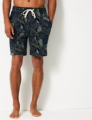 Pure Cotton Leaf Print Pyjama Shorts