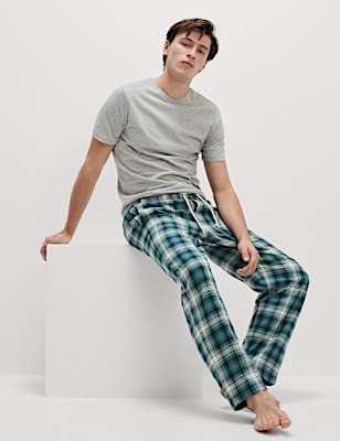 Pure Cotton Checked Loungewear Bottoms