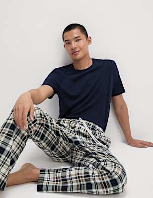 Pure Cotton Checked Loungewear Bottoms