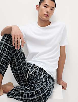 Pure Cotton Checked Loungewear Bottoms