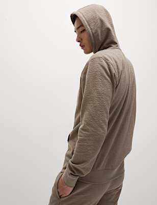 Pure Cotton Textured Zip Through Hoodie