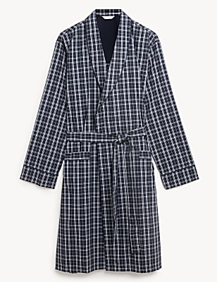 Cotton Blend Checked Dressing Gown