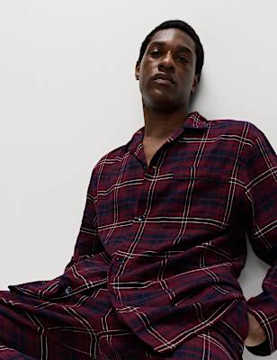 Pure Brushed Cotton Checked Pyjama Set