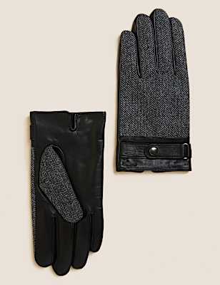 British Wool and Leather Herringbone Gloves