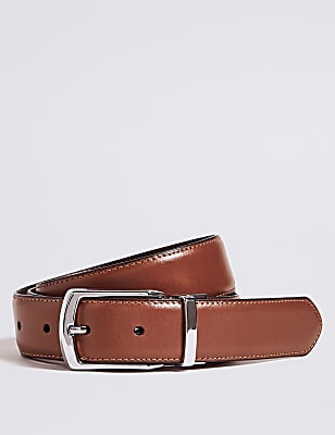 Leather Rectangular Buckle Reversible Belt