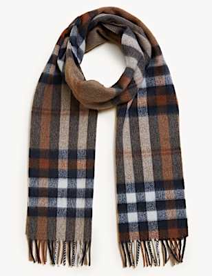 Pure Merino Wool Checked Scarf