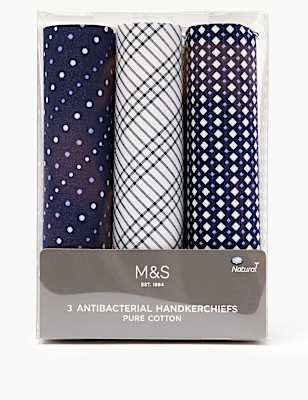 3 Pack Antibacterial Cotton Handkerchiefs