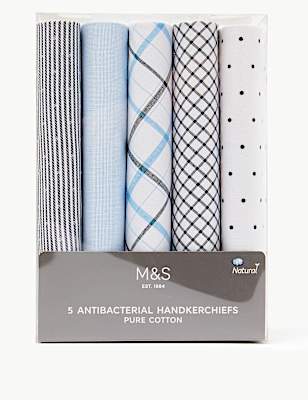 5 Pack Antibacterial Pure Cotton Handkerchiefs