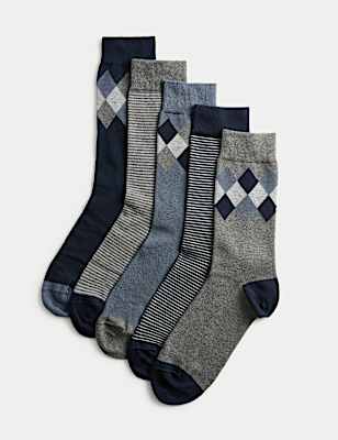 5 Pack Cool & Fresh&trade; Argyle Cotton Rich Socks