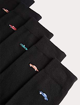 5 Pack Cool & Fresh&trade; Vintage Car Cotton Rich Socks