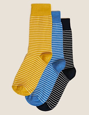 3pk Striped Organic Cotton Rich Socks