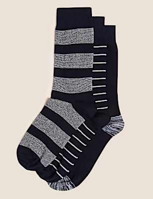 3pk Striped Organic Cotton Rich Socks