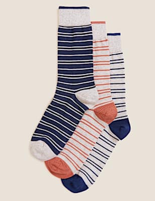3pk Striped Organic Cotton Rich Socks
