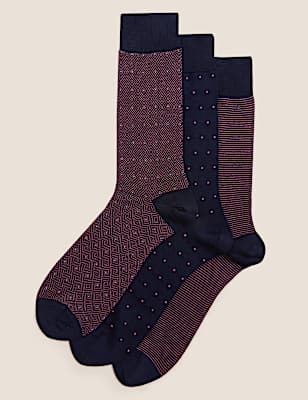 3pk Assorted Egyptian Cotton Rich Socks