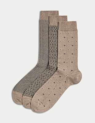 3pk Geometric Egyptian Cotton Rich Socks