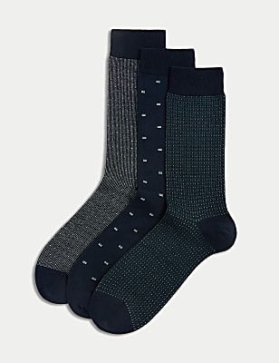 3pk Geometric Egyptian Cotton Rich Socks