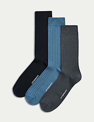 3pk Egyptian Cotton Rich Ribbed Socks