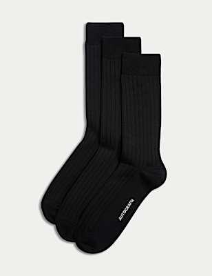 3pk Egyptian Cotton Rich Ribbed Socks