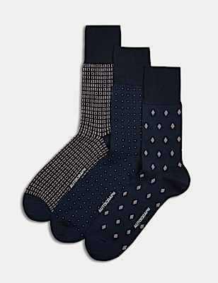 3pk Assorted Mercerised Cotton Rich Socks